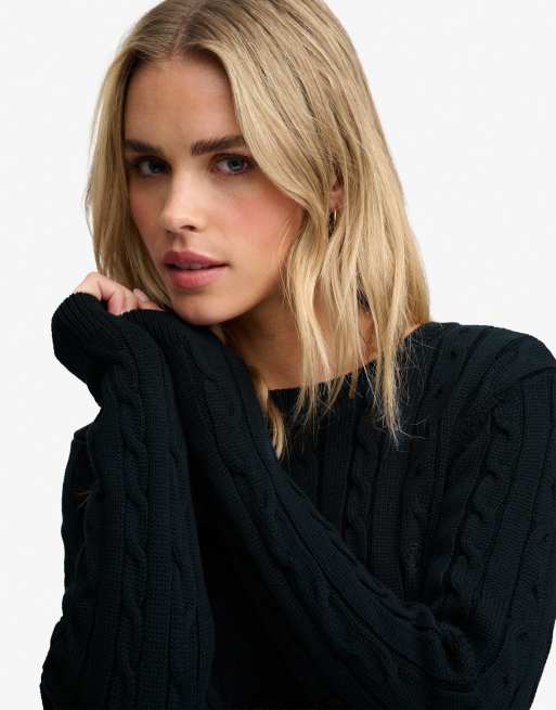 Superdry Essentials sd&co cable knit jumper in eclipse navy, 3 of 6