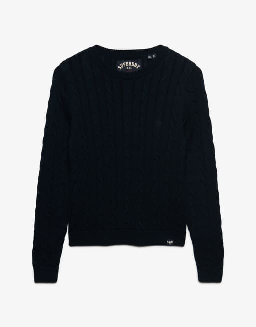 Superdry Essentials sd&co cable knit jumper in eclipse navy, 6 of 6