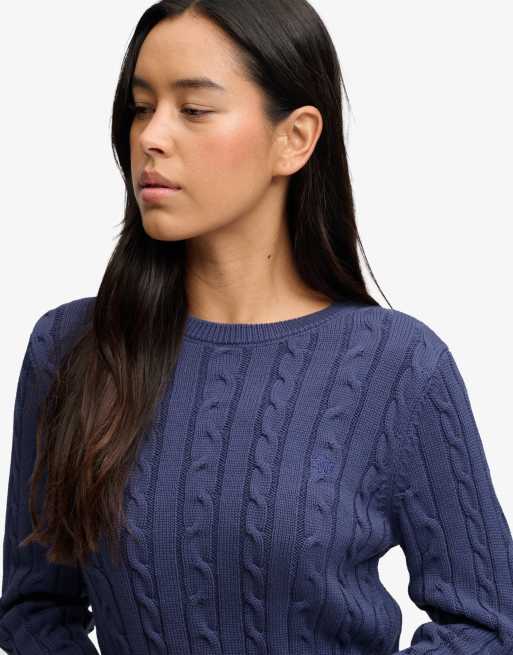 Superdry Essentials sd&co pull en maille torsadée bleu marine, 3 de 6