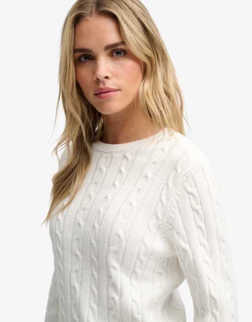 Superdry Essentials sd&co Zopfmuster-Pullover in Ecru, 3 von 4