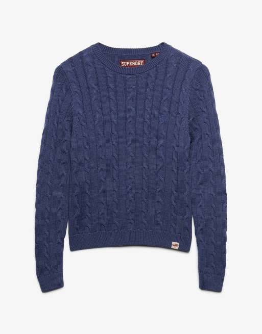 Superdry Essentials sd&co Zopfmuster-Pullover in Marineblau, 6 von 6