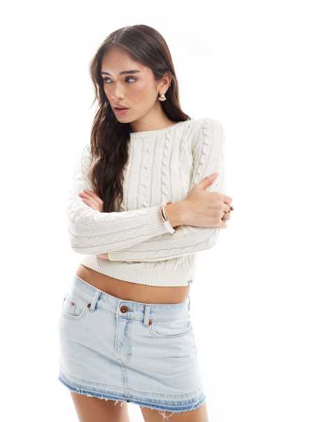 Superdry Essentials slim cable jumper in ecru - view 1