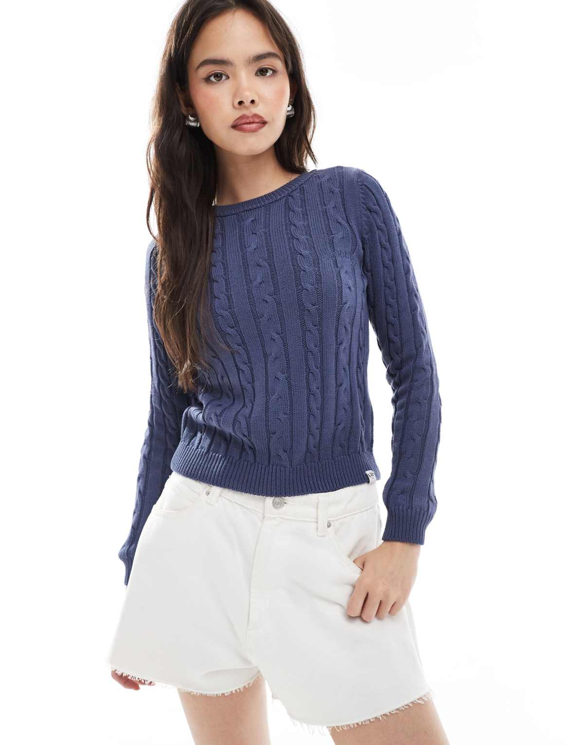 Superdry Essentials slim cable jumper in mariner navy