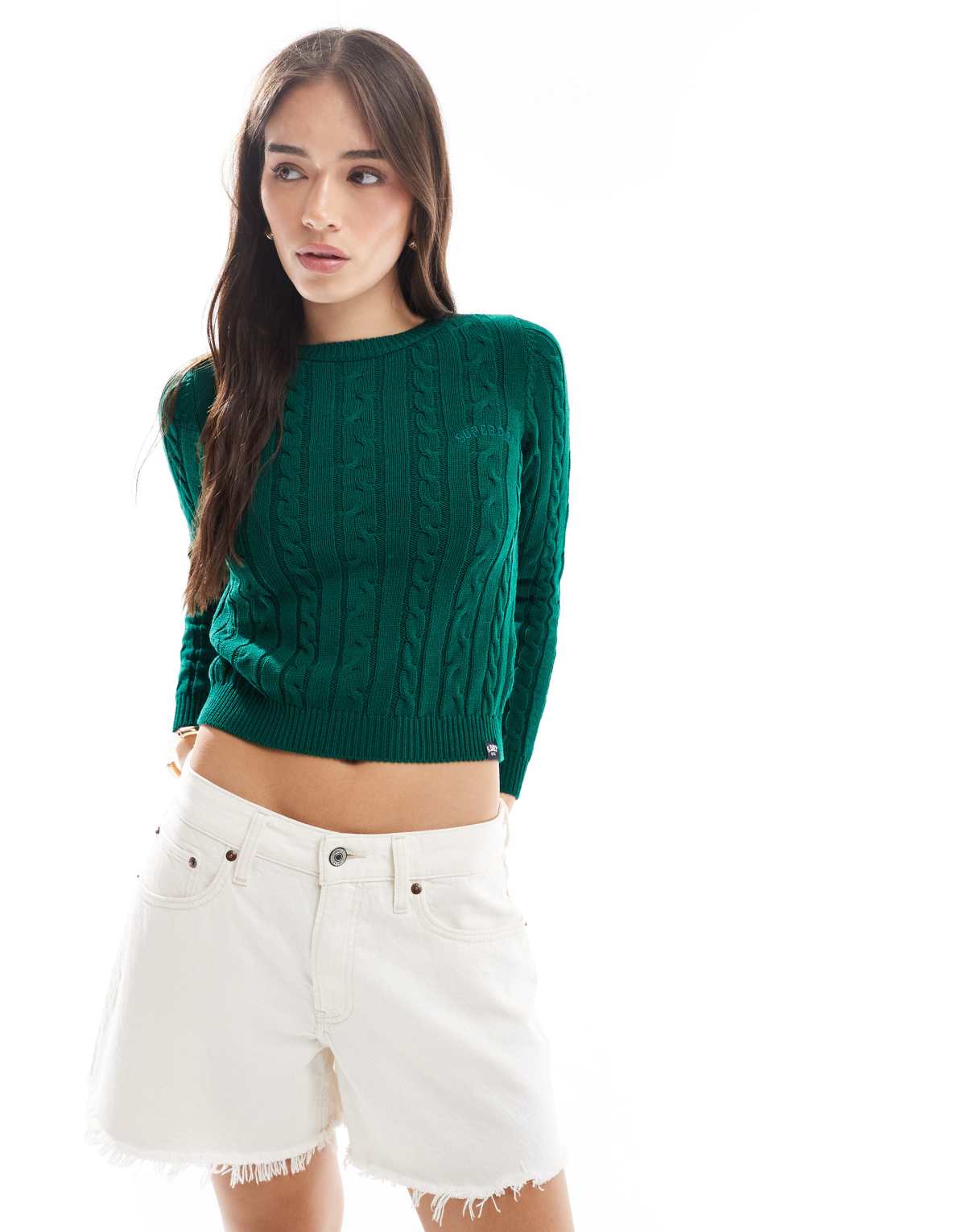 Superdry Essentials slim cable jumper in sharp green