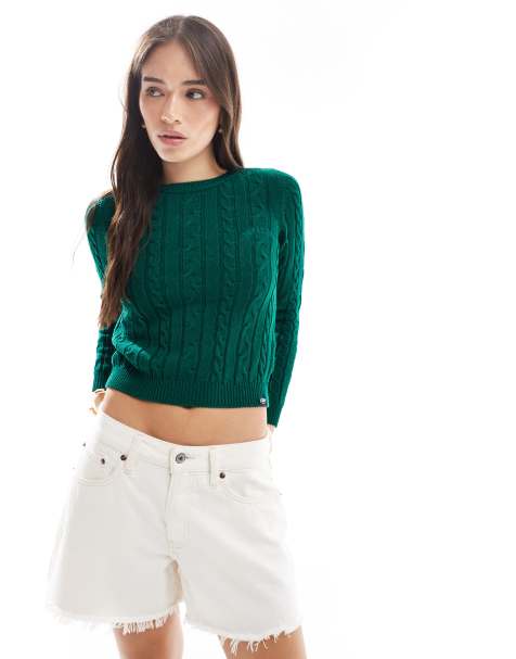 Superdry Essentials slim cable jumper in sharp green