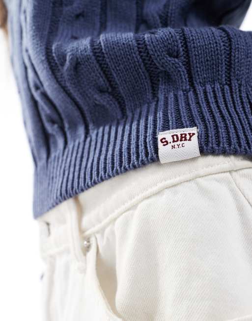 Superdry – Essentials – Slim Fit Pullover in Marineblau mit Zopfmuster, 2 von 4