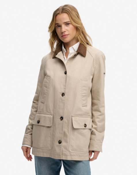 Superdry Estate cotton barn jacket in humus beige