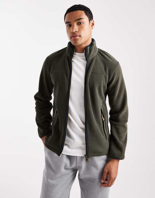 Superdry – Estate – Fleece-Oberteil in Surplus-Goods-Olivgrün mit durchgehendem Reißverschluss