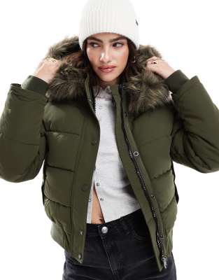 Superdry - Everest - Bomberjacke in Army-Khaki mit Kapuze-Grün