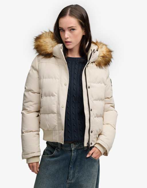Superdry Everest Bomberjacke mit Kapuze in Rainy Day Grau, 4 von 6