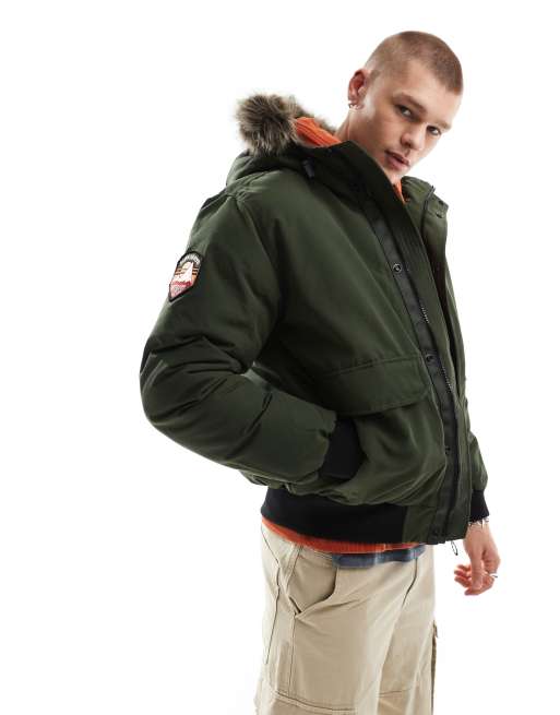 Green fur bomber jacket best sale