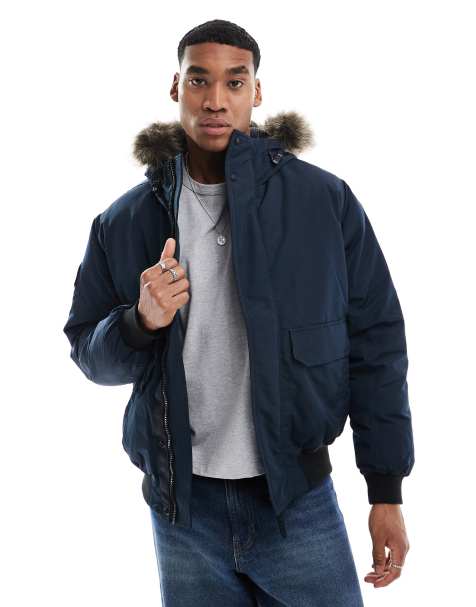 Superdry Everest faux fur bomber jacket in eclipse navy - view 1