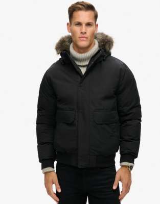Superdry Everest Faux Fur Bomber Jacket In Black