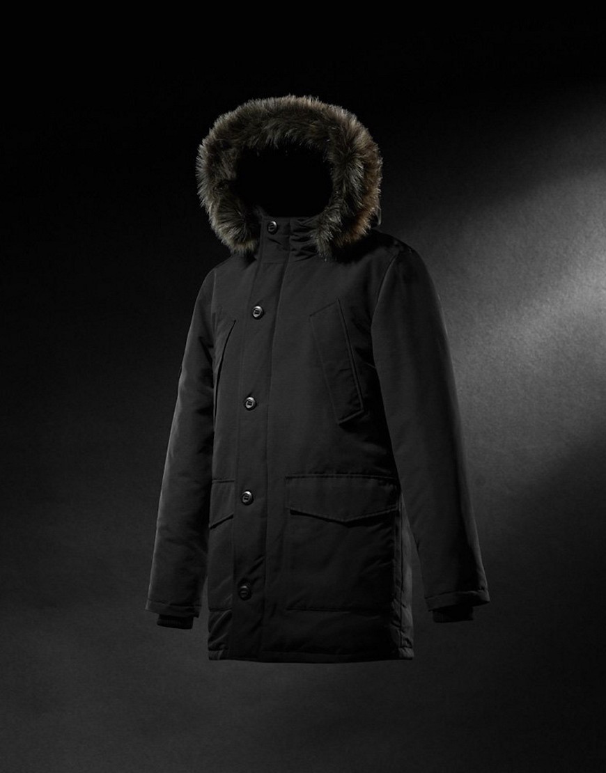 Superdry Everest faux fur hooded parka coat in jet black