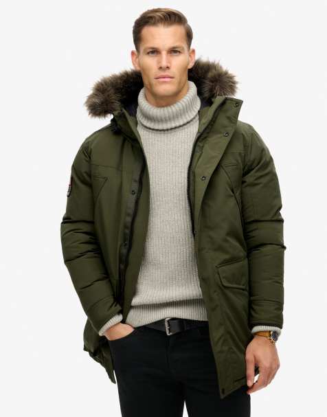 Superdry Everest faux fur parka jacket in army khaki green - view 1