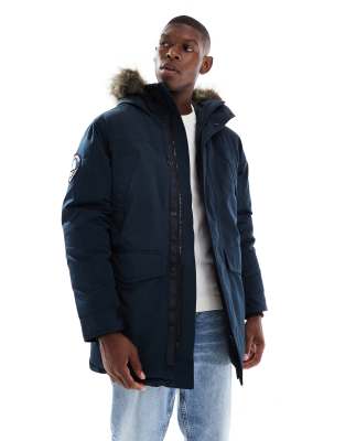 Superdry Everest Faux Fur Parka Jacket In Blue