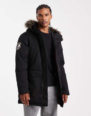 Superdry Everest Faux Fur Parka Jacket In Black