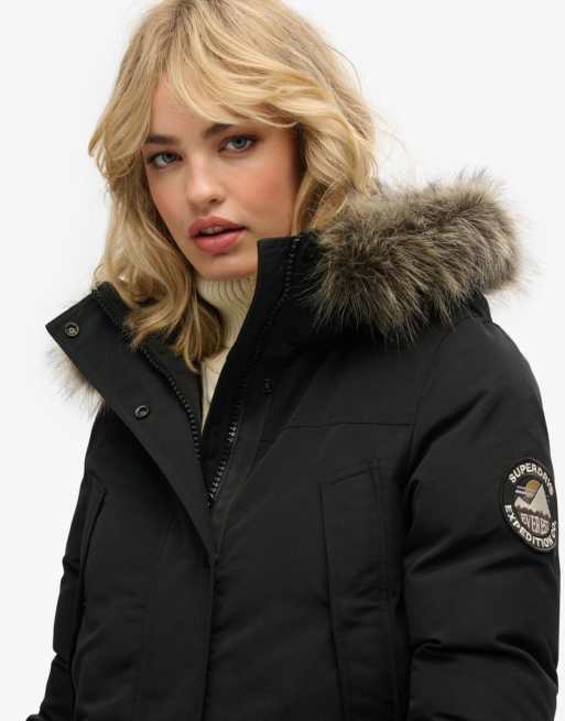 Superdry Everest faux-fur-Parka-Mantel in Schwarz, 3 von 6