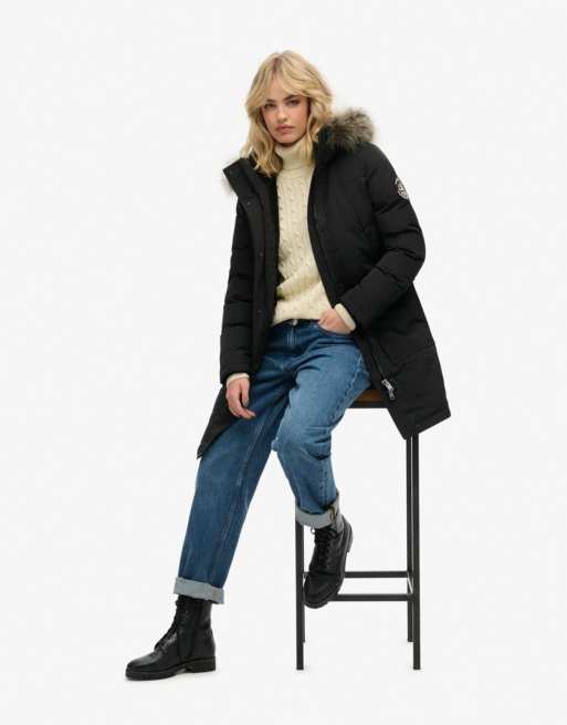 Superdry Everest faux-fur-Parka-Mantel in Schwarz, 4 von 6
