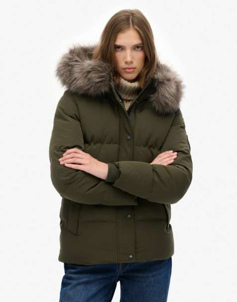 Superdry Everest five baffle puffer jacket in army khaki green - view 1