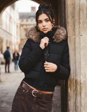 Superdry Everest hooded bomber jacket in black
