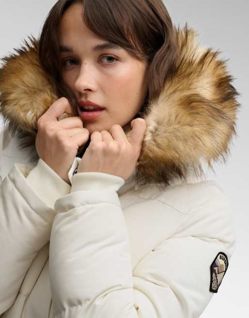 Superdry Everest hooded bomber jacket in off white, 4 of 7