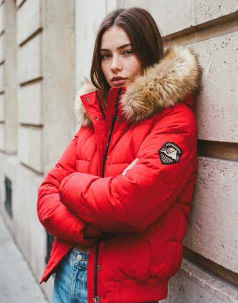 Superdry Everest hooded bomber jacket in varsity red - view 1