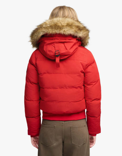Superdry Everest hooded bomber jacket in varsity red, 6 of 7