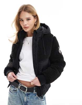 Superdry - Everest - Hybrid-Bomberjacke in Schwarz