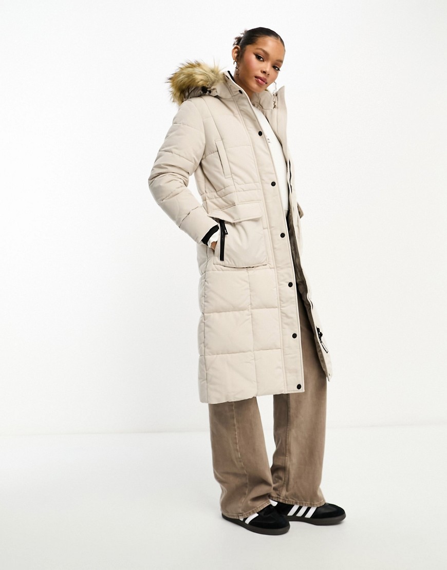 Superdry everest longline puffer coat in chateau gray-Grey