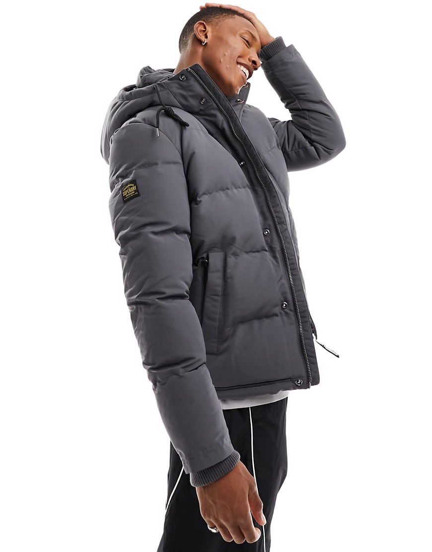 Superdry everest short hooded puffer in Charcoal-Grey