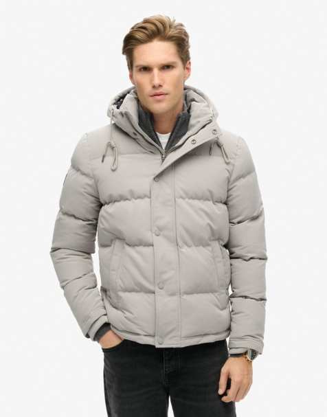 Superdry Everest short hooded puffer jacket in alloy grey - view 1