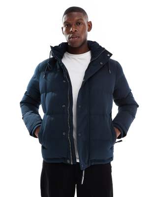 Superdry Everest Short Hooded Puffer Jacket In Blue