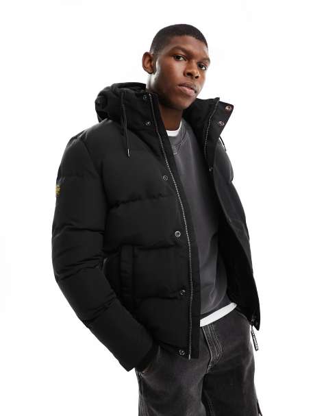 Superdry everest short hooded puffer jacket in Jet Black - view 1
