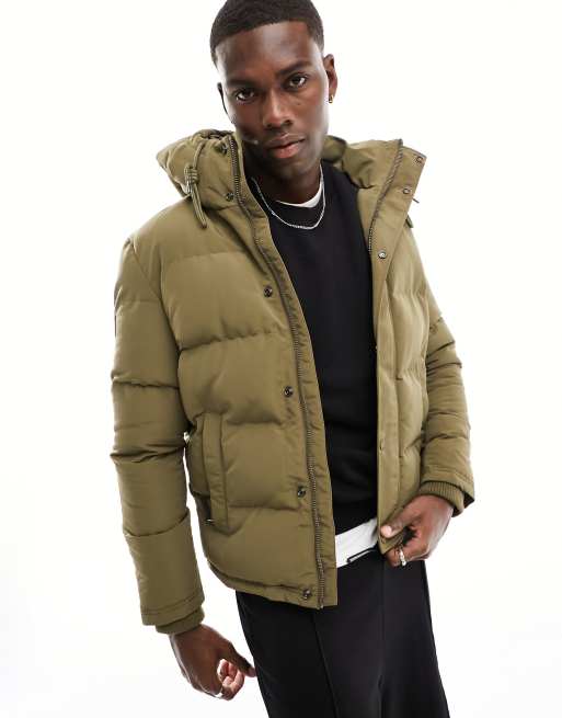 Superdry everest short hooded puffer jacket in Khaki