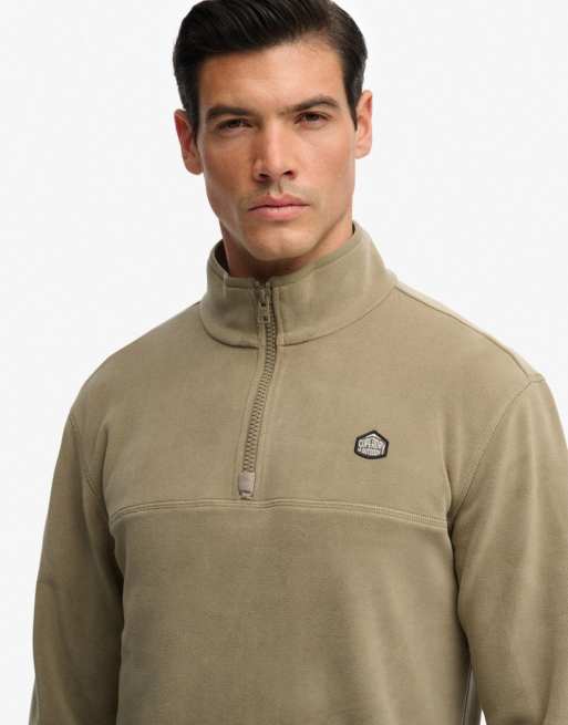 Superdry – Expedition – Fleece-Oberteil in Silber-Salbeigrün mit kurzem Reißverschluss, 3 von 4