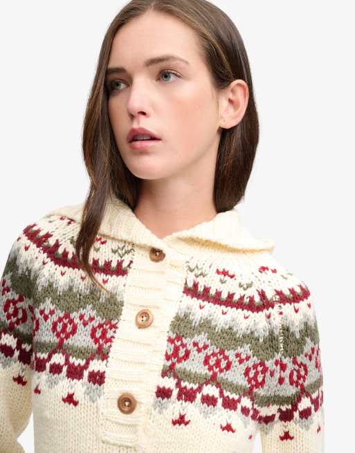 Superdry Fairisle 1/2 button hoodie in ecru multi, 3 of 6