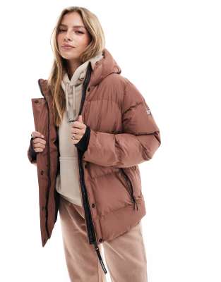 Superdry - Five Baffle - Puffer-Sportjacke in Muskatbraun mit Kapuze-Brown