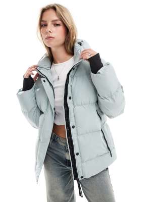 Superdry - Five Baffle - Puffer-Sportjacke in Puritan-Grau mit Kapuze