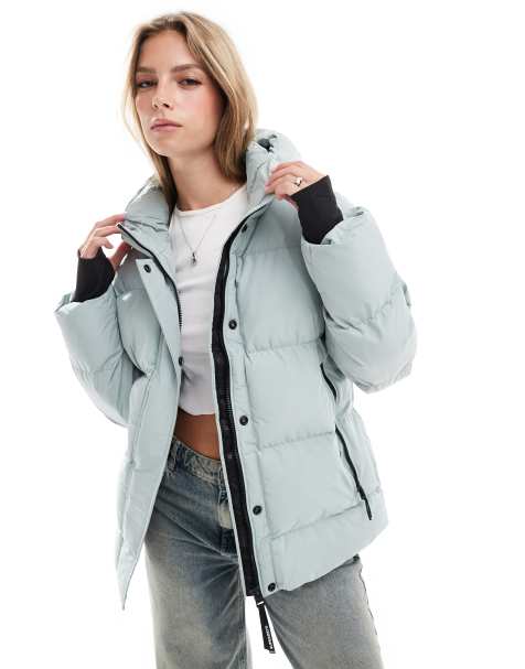 Superdry – Five Baffle – Puffer-Sportjacke in Puritan-Grau mit Kapuze - view 1
