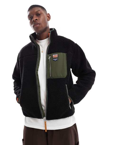 Superdry – Fleece-Jacke in Schwarz mit Reißverschluss in Vintage-Retrodesign - view 1