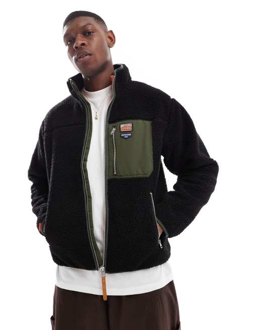 Superdry – Fleece-Jacke in Schwarz mit Reißverschluss in Vintage-Retrodesign