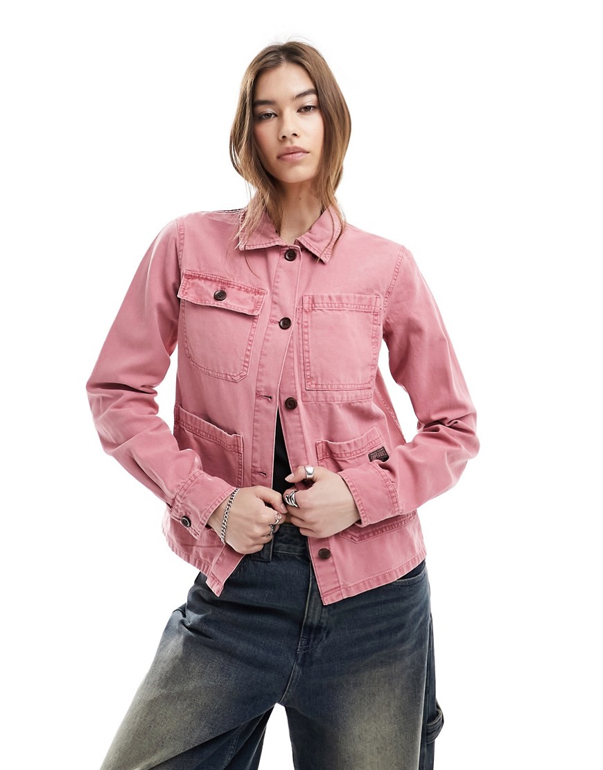 Superdry Four pocket chore jacket in dusty rose-Pink