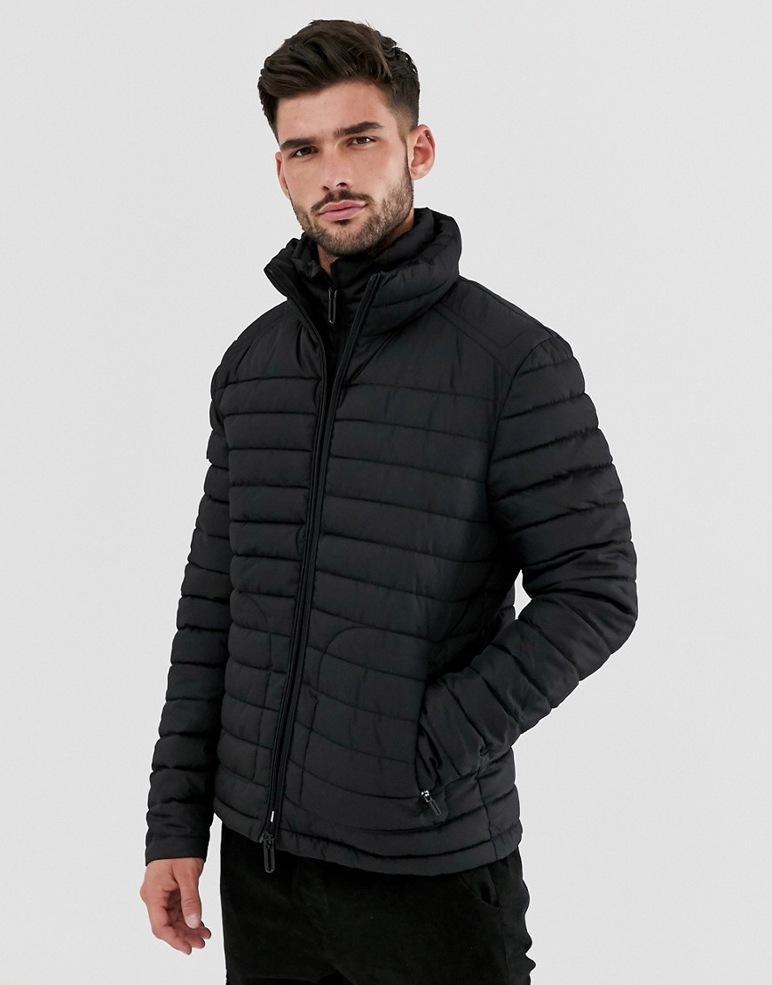 Superdry Fuji double zip puffer jacket in black