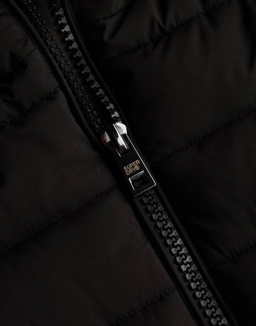 Superdry Fuji faux fur hooded mid length coat in black, 5 of 7