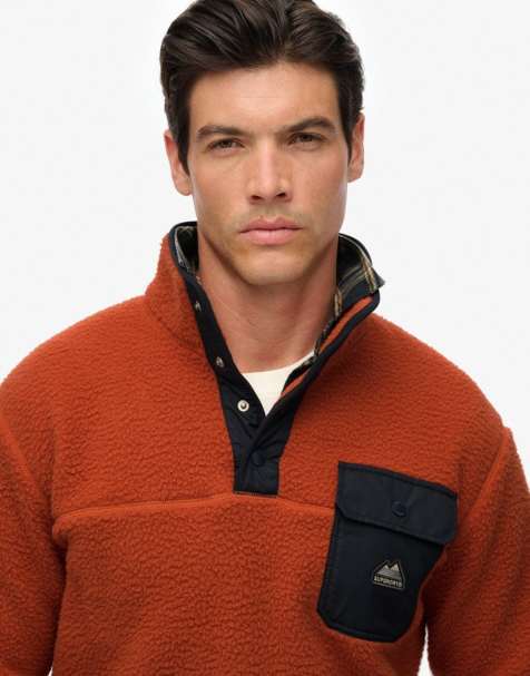 Superdry Fuji fleece half popper jumper in mango orange - view 1