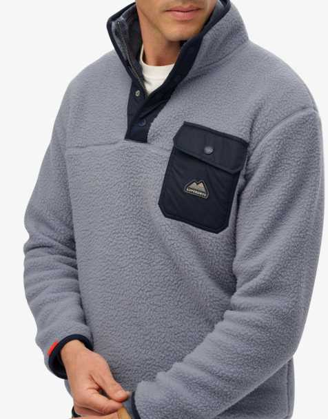 Superdry Fuji fleece half popper jumper in washed denim blue - view 1