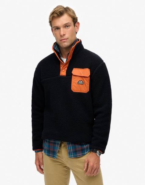 Superdry – Fuji – Fleece-Pullover in Eclipse Navy mit kurzer Druckknopfleiste - view 1