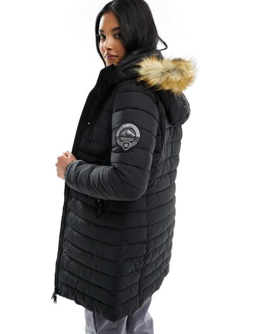 in puffer mid | Superdry jacket Black length hooded fuji ASOS