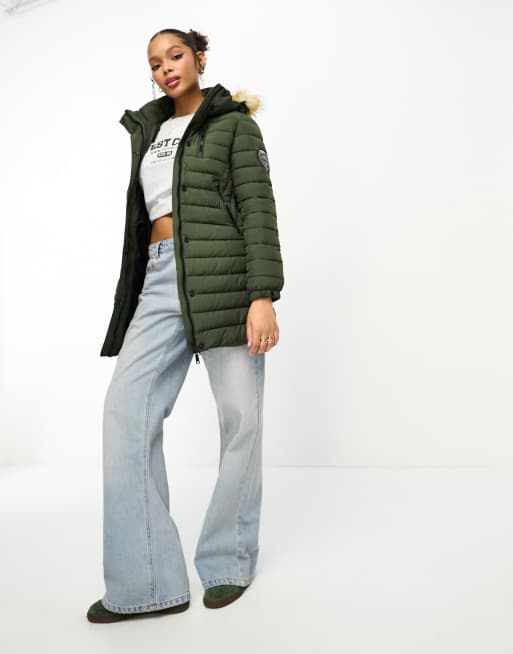 puffer | fuji moss length Superdry green mid dark ASOS hooded in jacket